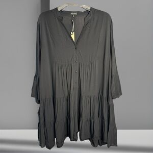Harlan Rayon 3/4 Sleeve Ruffle Tier Boho Tunic | XXL | Black